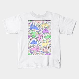 Neon Pastel Bunny Rabbits with Spring Flora Kids T-Shirt